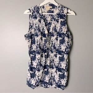 Michael Kors sleeveless tank white/blue indigo tie dye with chain lace up front
